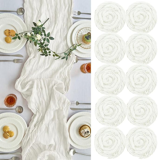 IVAPUPU 10 Pcs Cheesecloth Table Runner - 10ft Ivory White Boho Gauze Cheese by IVAPUPU