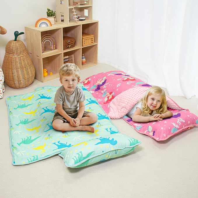 Toddler Nap Mat with Pillow and Minky Blanket, Large 55"x35" Sleeping Bag - Image 3