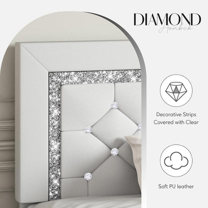hombck queen bed frame with headboard, diamond tufted, close-up detail