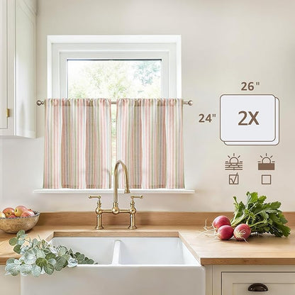 jinchan Striped Linen Kitchen Curtains 24 Inches Christmas Tier Curtains - Image 5