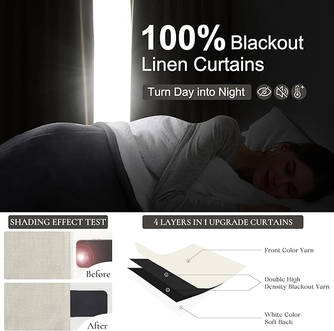 Warm Cream Thick Linen Black Out Curtains 86 Inch Long - Image 2