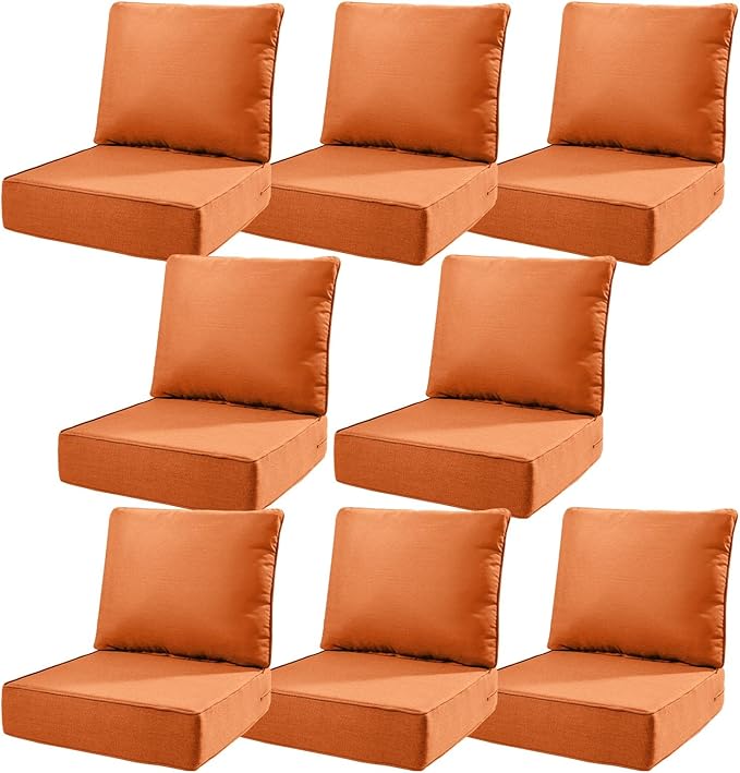 6" Thick Outdoor Cushions 22x24x6, 8-Set Deep Seat Patio Cushions by Pugire