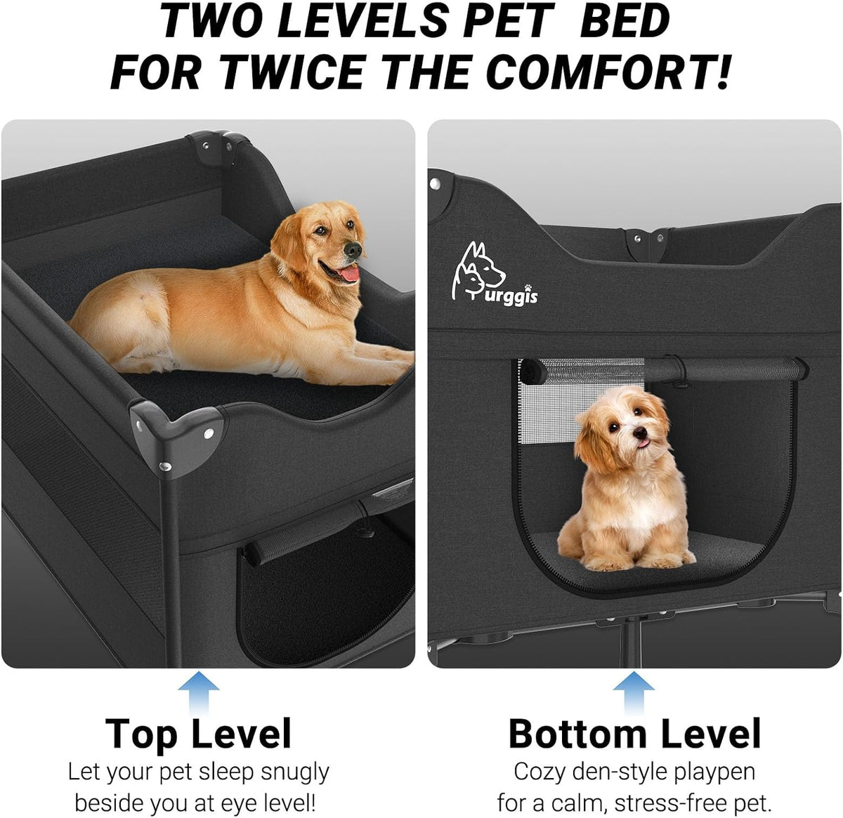 bedside dog lounge bed, fordable bunk beds attachment, close-up detail