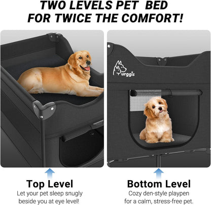 bedside dog lounge bed, fordable bunk beds attachment, close-up detail
