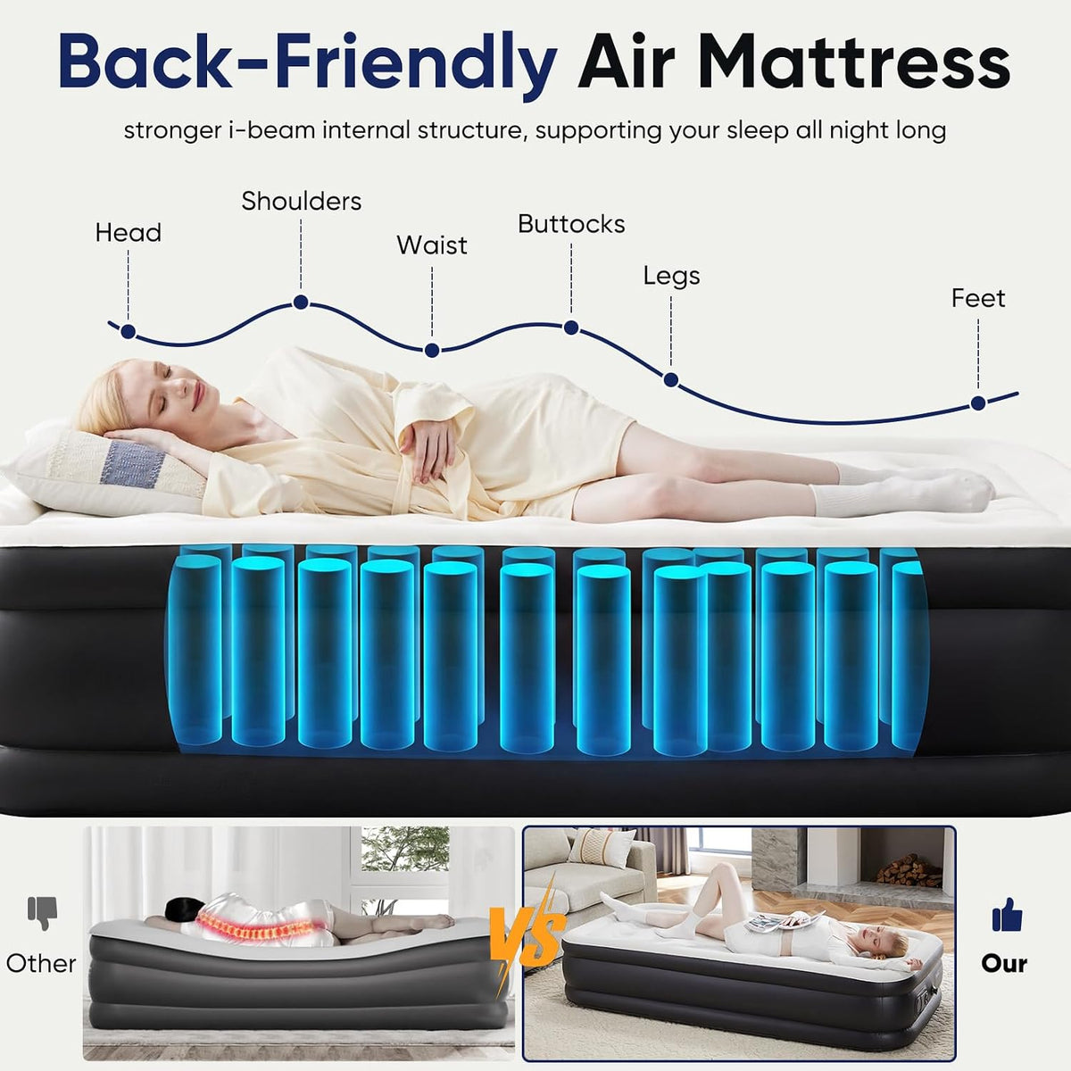 sweetcrispy weight capacity 660 lbs air bed, double, package contents