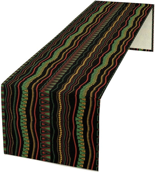 Abstract Geometry Table Runner, American Heritage Festival Afro Colorful Black by ShiTingYu