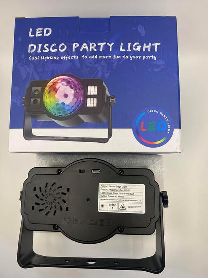 3-in-1 Disco Ball Party Lights, Sound Activated DJ Strobe Light with 60 Patterns, USB Powered Disco Light Projector for Room Decor, Glow Party Supplies, Birthday, Christmas, Halloween