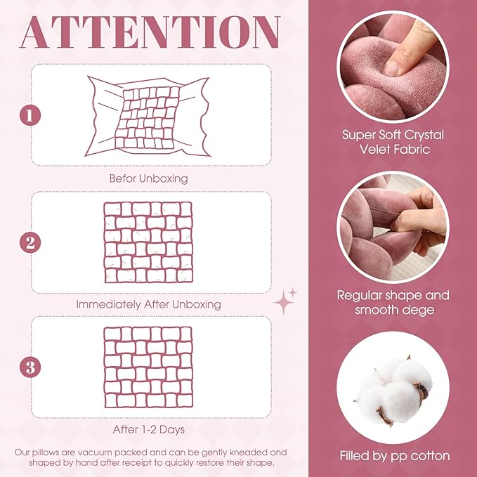 Wenqik 2 Pcs Knot Pillows Square Knotted Plush Throws Soft Accent Pillows - Image 3