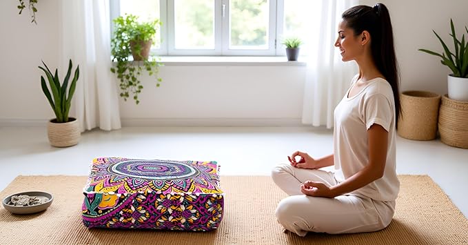 CRAFT KALA Large Hippie Mandala Meditation Floor Ottoman Pillow Cushion Pouf - Image 4