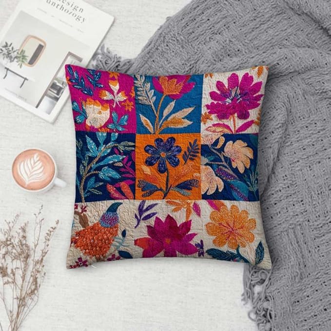 Throw Pillow Covers 18x18 Set of 2, Simple Patchwork Cushion Covers, Decorative - Image 4