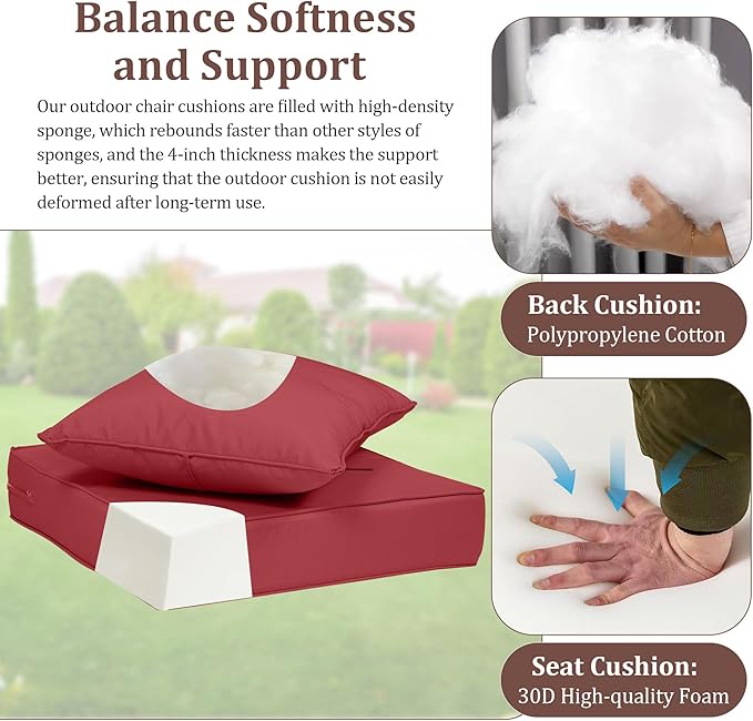 Waterproof Outdoor Chair Cushion Set of 4, Outdoor Cushions - Image 5