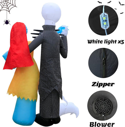6FT Halloween Outdoor inflatables Decorations,Blow Up Skeleton and Dog Decorations with LED Lights, Halloween Party Decoration for Yard Garden Lawn