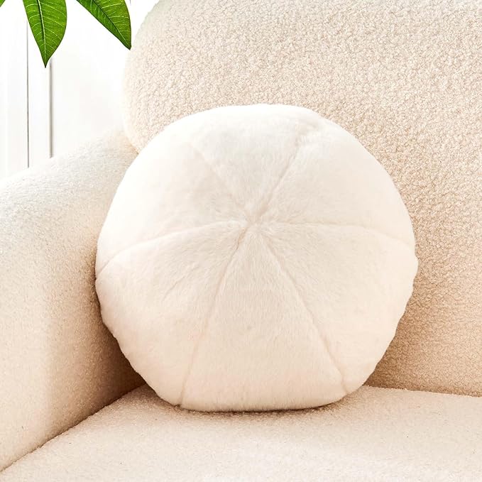 Uvvyui Ivory Ball Pillow, 11.8" Cute Round Throw Pillow Faux Rabbit Fur Room by Uvvyui