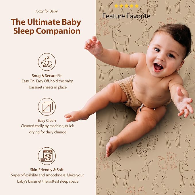 Baby Bassinet Sheets Girl Boy, Fitted Bassinet Sheet Set 3 Pack Bassinet - Image 5
