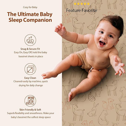 Baby Bassinet Sheets Girl Boy, Fitted Bassinet Sheet Set 3 Pack Bassinet - Image 5