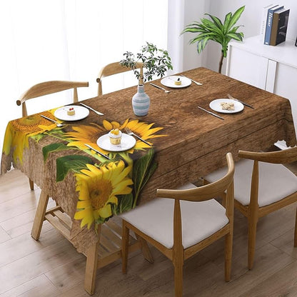 Yellow Sunflower Tablecloth Country Style Sunflowers on The Old Wooden Table - Image 2