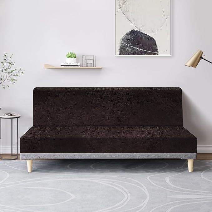 molasofa Leather Like Stretch Futon Slipcover Armless Futon Bed Sofa Cover - Image 3