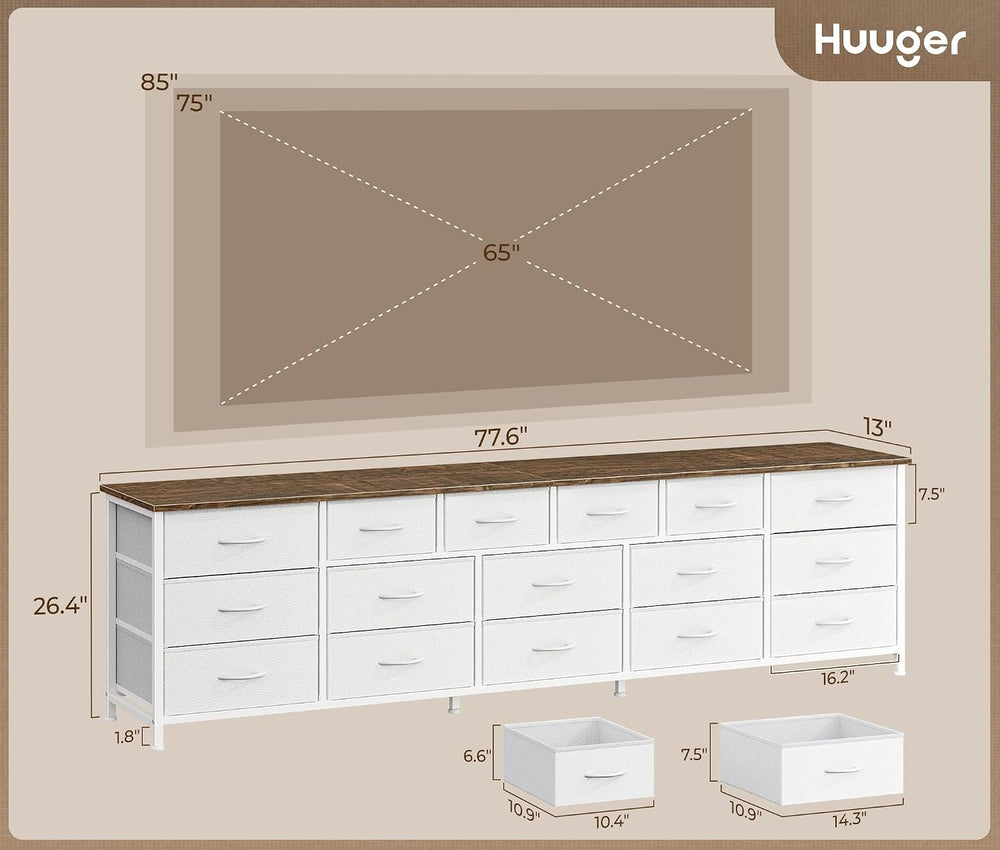 Huuger 77.6" Long Dresser for Bedroom, 16 Drawer Fabric Dresser for Clos...