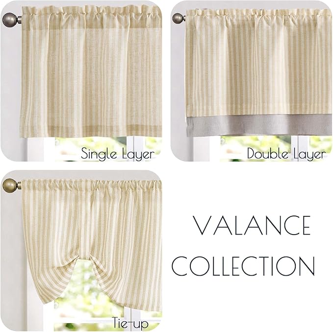 jinchan Linen Striped Valance for Windows 16 Inch Blackout Drapes for Small - Image 8