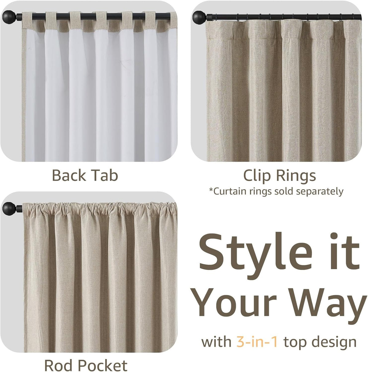 jinchan linen textured blackout curtains back tab 52 showing dimensions