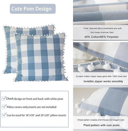 HOPLEE Light Blue Pillow Covers 16x16 Farmhouse Buffalo Check Pillows Covers - Image 3