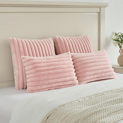 FUTEI Pink Throw Pillow Covers Set of 2, 16x16 Inch Striped Texture Cushion - Image 5