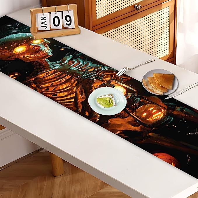 Elegant Skeleton Halloween Table Runner – 13x72 Inch Spooky Table Decor - Image 7