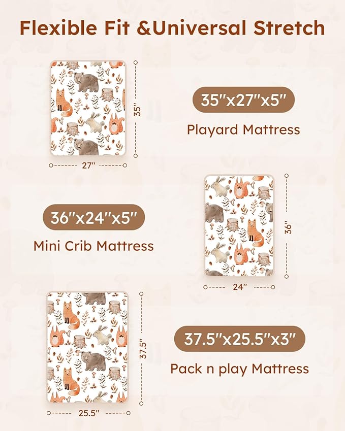 Pack and Play Sheets Fitted 3 Pack, Mini Crib Sheets - Image 3