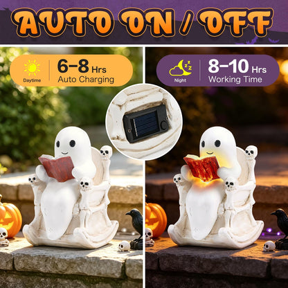Solar Halloween Outdoor Light 7.4" Ghost Statue Skull Throne Garden Decor