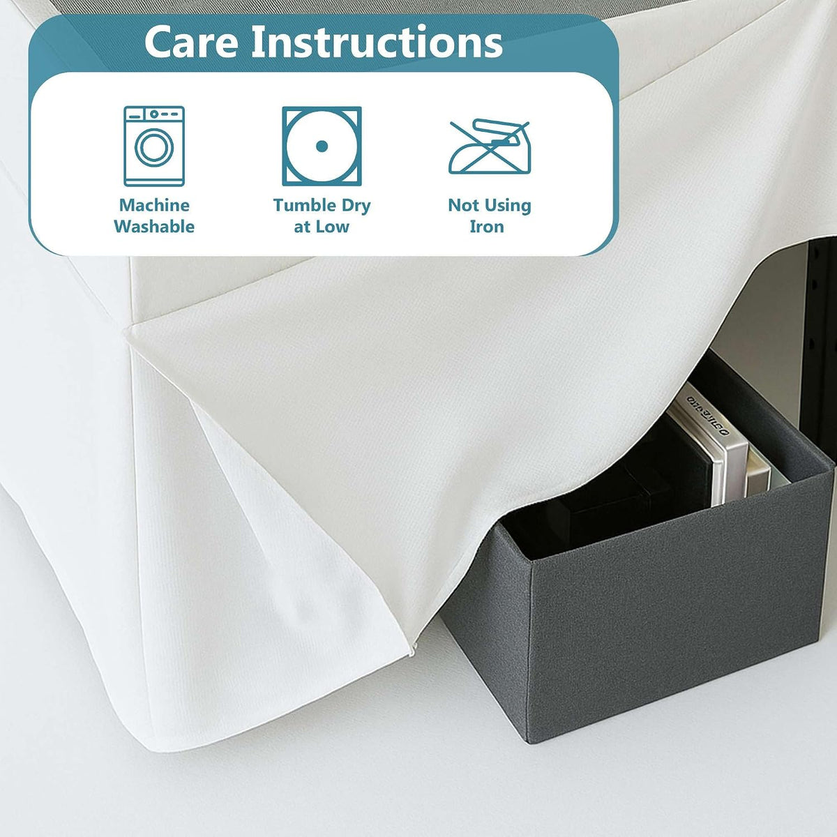pleated bed skirt full size, easy fit with on a desk or shelf