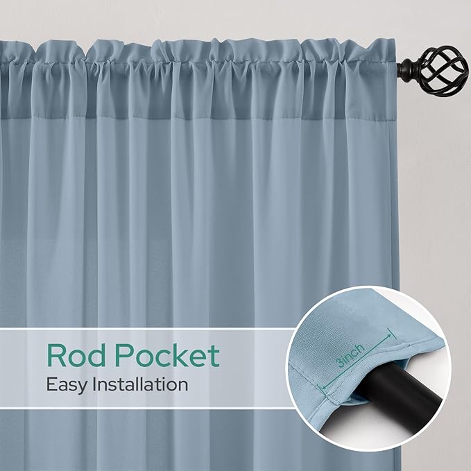 HOMEIDEAS Non-See-Through Stone Blue Privacy Semi Sheer Curtains 63 Inches Long - Image 6