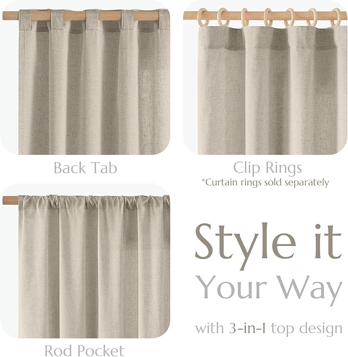 jinchan Linen Blend Curtain 96 inch Length 1 Panel - Image 6