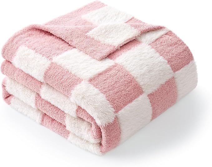 Snuggle Sac Checkered Throw Blanket Faux Fur Microfiber Blankets - Image 4