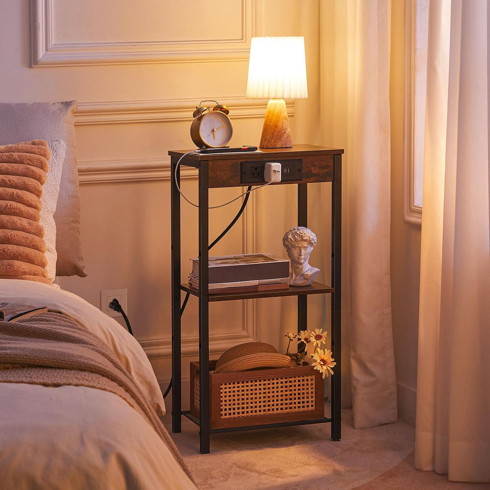 HOOBRO Tall End Tables with Charging Station, Set of 2, 30 Inch Tall Nightsta...