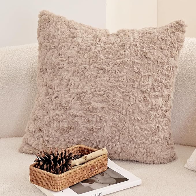 Avigers 18 x 18 Inch Square Brown Faux Fur Decorative Plush Pillow Covers by Avigers