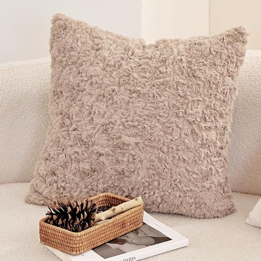 Avigers 18 x 18 Inch Square Brown Faux Fur Decorative Plush Pillow Covers by Avigers
