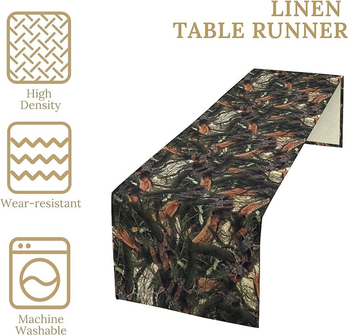 Camouflage Forest Trees Table Runner, Rustic Camouflage Hunting Camp Mossy and - Image 6
