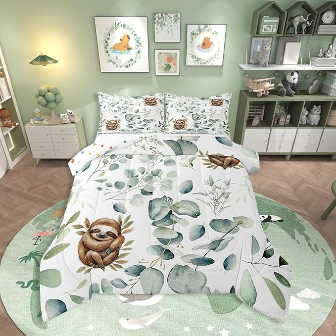 Erosebridal Girls Kawaii Animal King Size Comforter Set Cute Sloth Bedding Set by Erosebridal