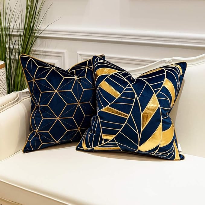 Avigers 20 x 20 Inches Navy Blue Gold Striped Cushion Case Luxury European - Image 4
