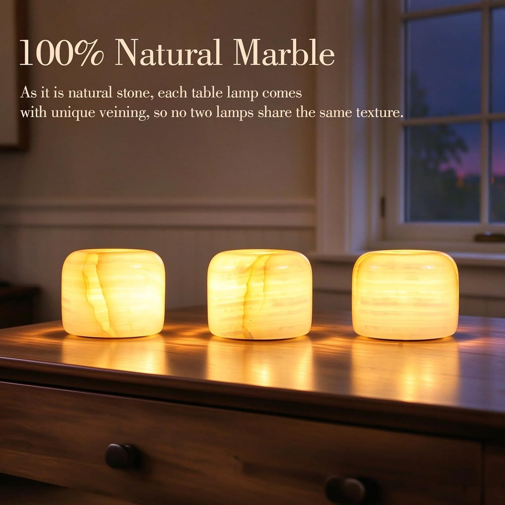 Natural Marble Touch Table Lamp, Cordless Bedside Pat Dimmable Night Light