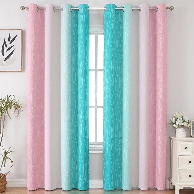 Estelar Textiler Pink and Teal Gradient Blackout Curtains - Image 2