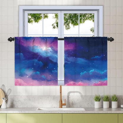 Renaiss 26 x 24 Inch Universe Galaxy Small Window Tier Curtains Outer Space by Renaiss