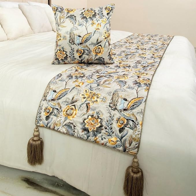 The HomeCentric King/Queen/Twin Grey & Yellow Decorative Full 68"x18" Bed Runner - Image 4