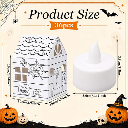 Glooglitter 36 Sets Halloween Lantern Craft Kit, DIY Paper Haunted House
