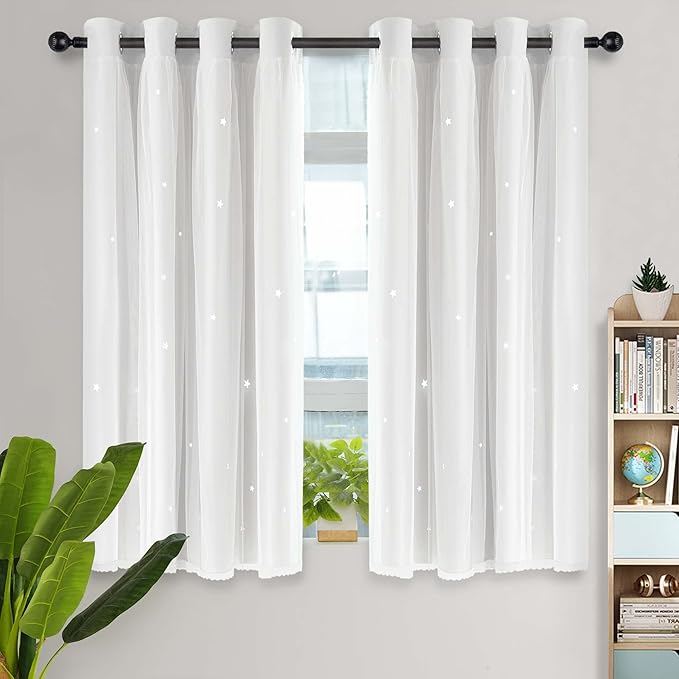Kinryb Blackout Small Curtains for Girl Living Room/Classroom, Sheer Overlay 2 - Image 3