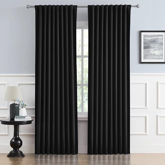 DUALIFE Black Blackout Thermal Insulated Curtains Heat Blocking Energy Saving by DUALIFE