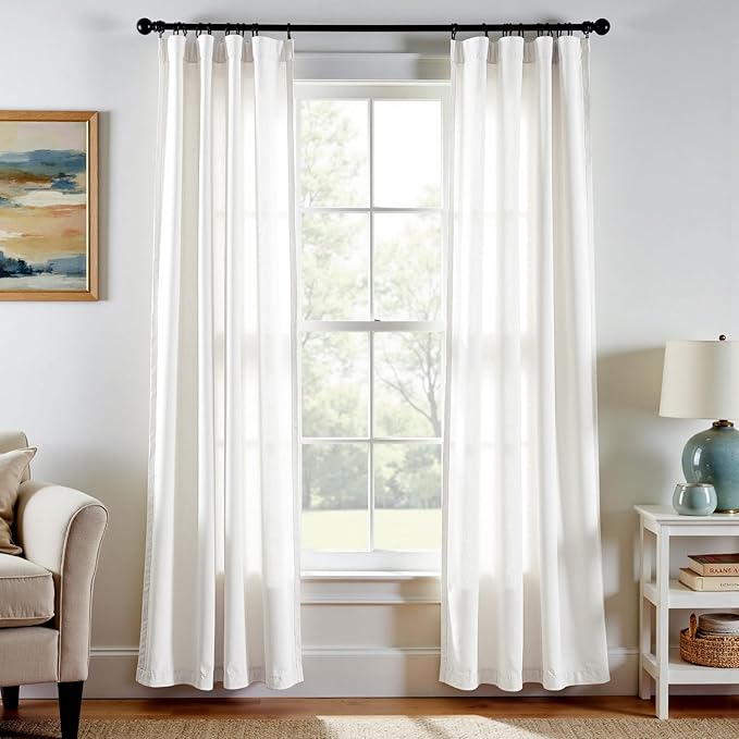jinchan Off White Linen Blend Curtains 84 inch Length 2 Panel by JINCHAN