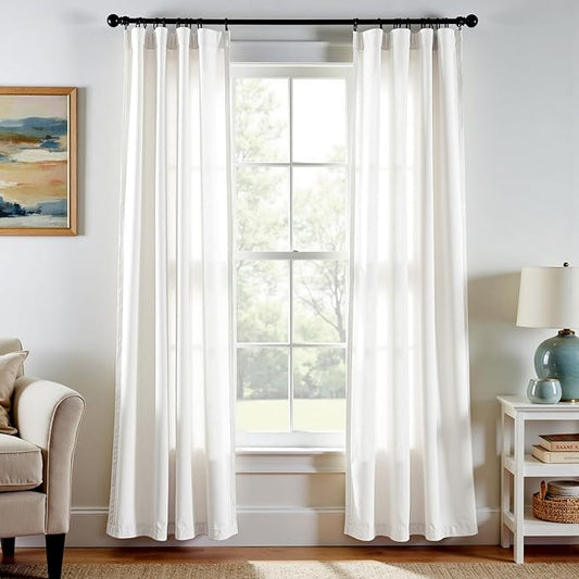 jinchan Off White Linen Blend Curtains 84 inch Length 2 Panel by JINCHAN