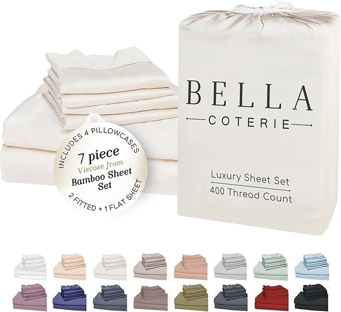 Bella Coterie 7 Piece Luxury Bamboo Viscose Split King Size Sheet Set | 2 by BC