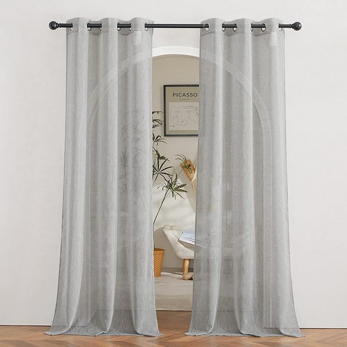 NICETOWN Semi Sheer Grey Curtains 84 inches Long, Grommet Linen Weave Semi by NICETOWN